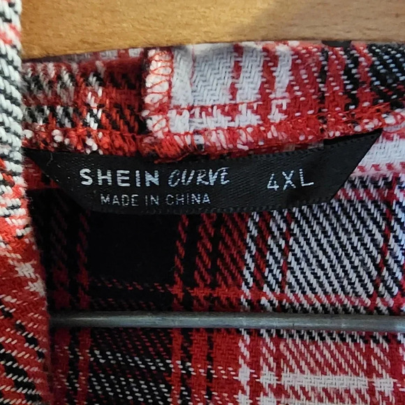 Women's Shein Curve 4X Big Buttons Flannel Shacket with Hood - Picture 4 of 5